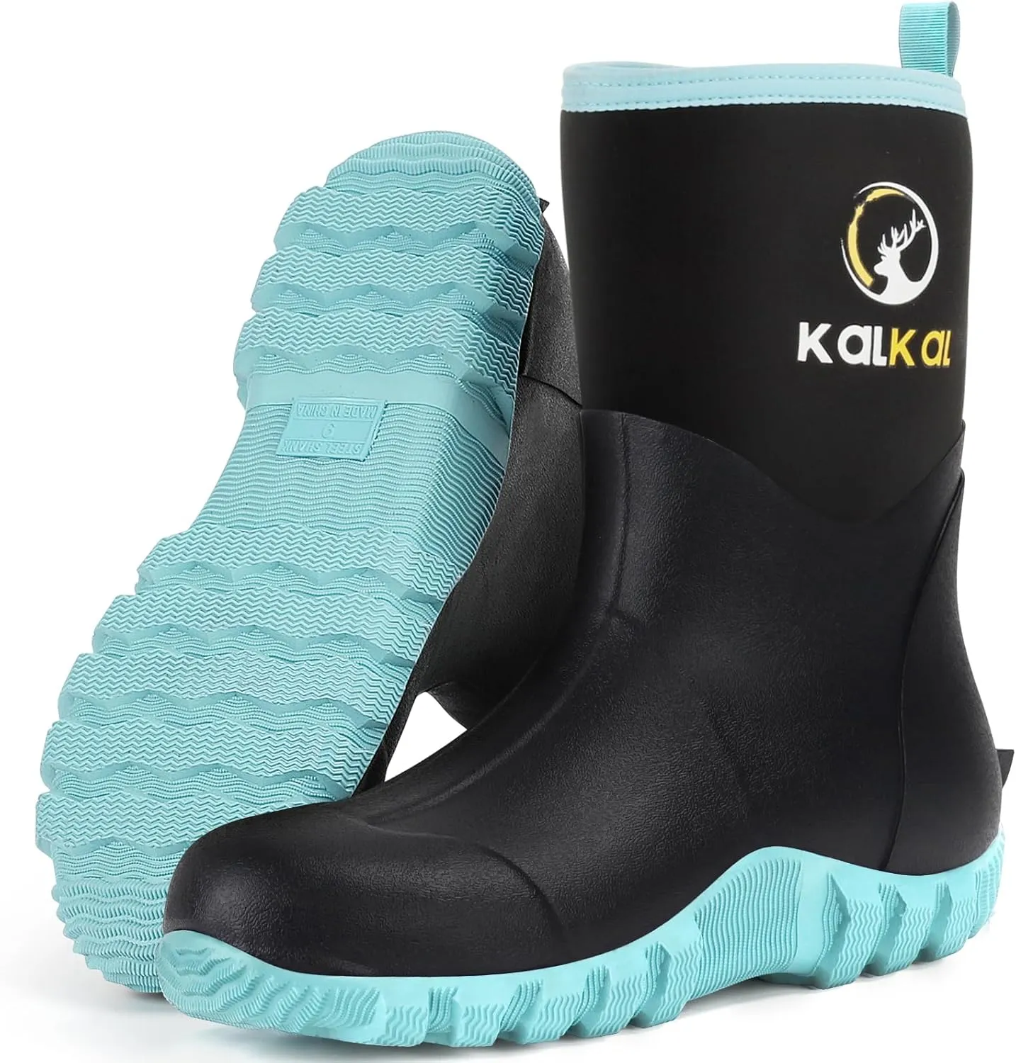 Kalkal Rubber Boots for Women, Waterproof Mid Calf Women Rain Boots with Steel Shank, 6mm Neoprene Insulated Rubber Garden Boots for Women Mud Working Farming Fishing