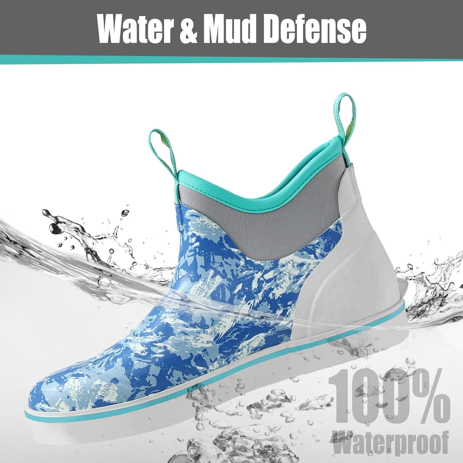 Kalkal Women's Deck Boots, Waterproof Ankle Rain Boots Fishing Boots with High Traction, Women's Rubber Boots For Gardening Fishing Boating Camping