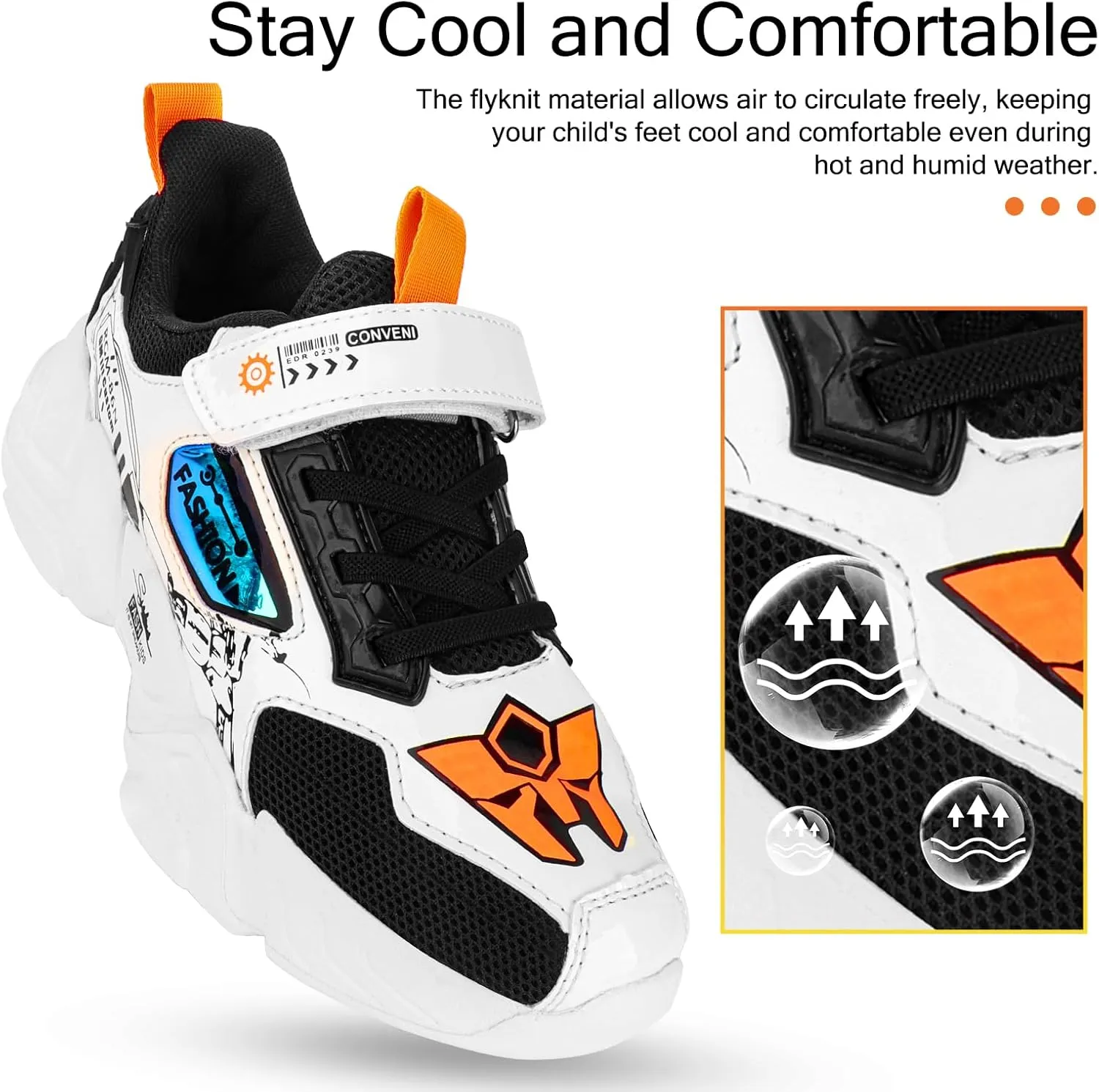 Kid Boys Girls Lightweight Breathable Sneakers Strap Athletic Tennis Shoes for Running Walking