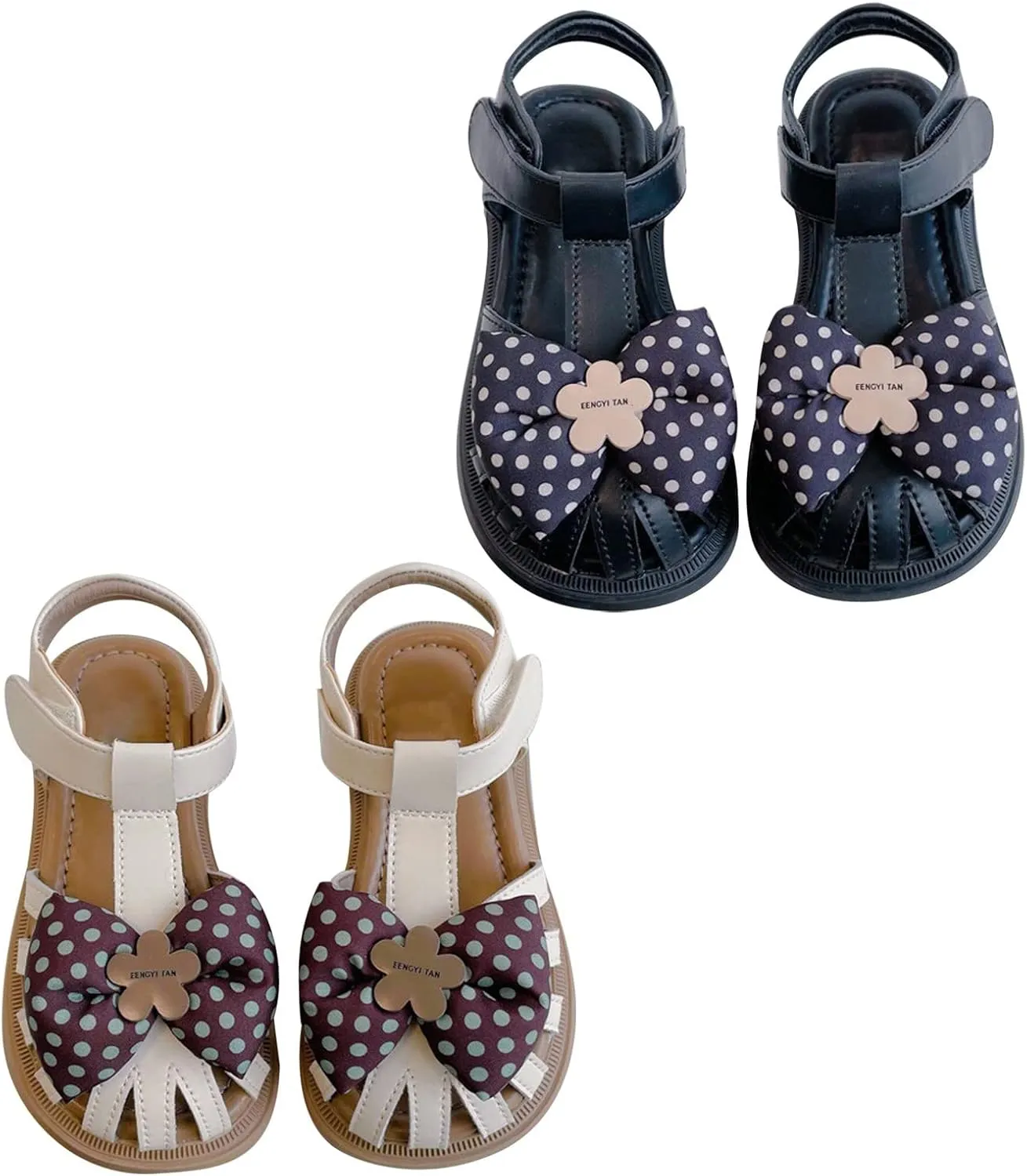 Kids Baby Girls Sandals Summer Polka Dot Flower Bow Sweet Dwarf with Princess Shoes Little Child/Big Black Ballet Shoes (Beige, 7.5 Toddler)