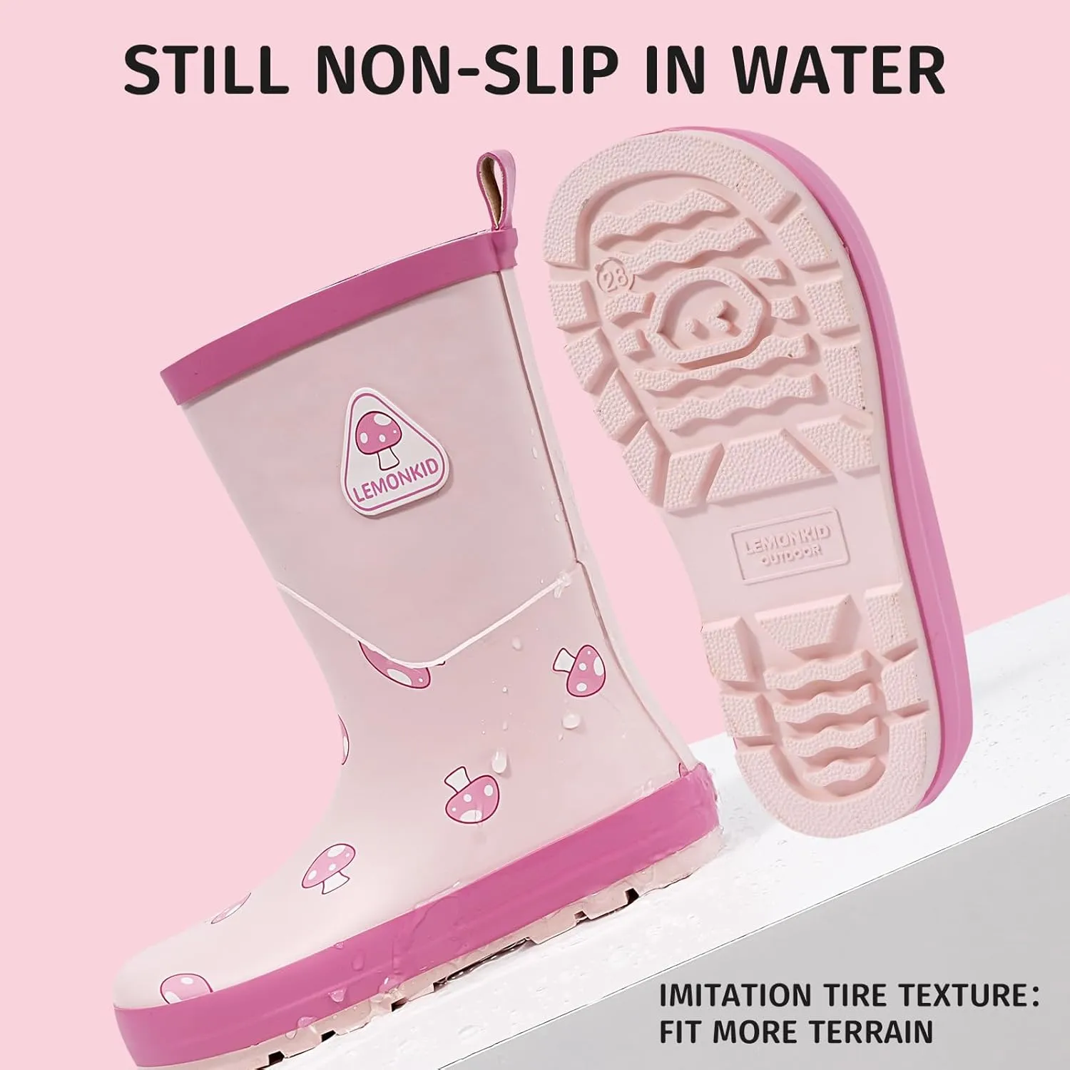 Kids Natural Rubber Rainboots Lightweight Toddler Stylish Waterproof Rain Shoes For Boys and Girls