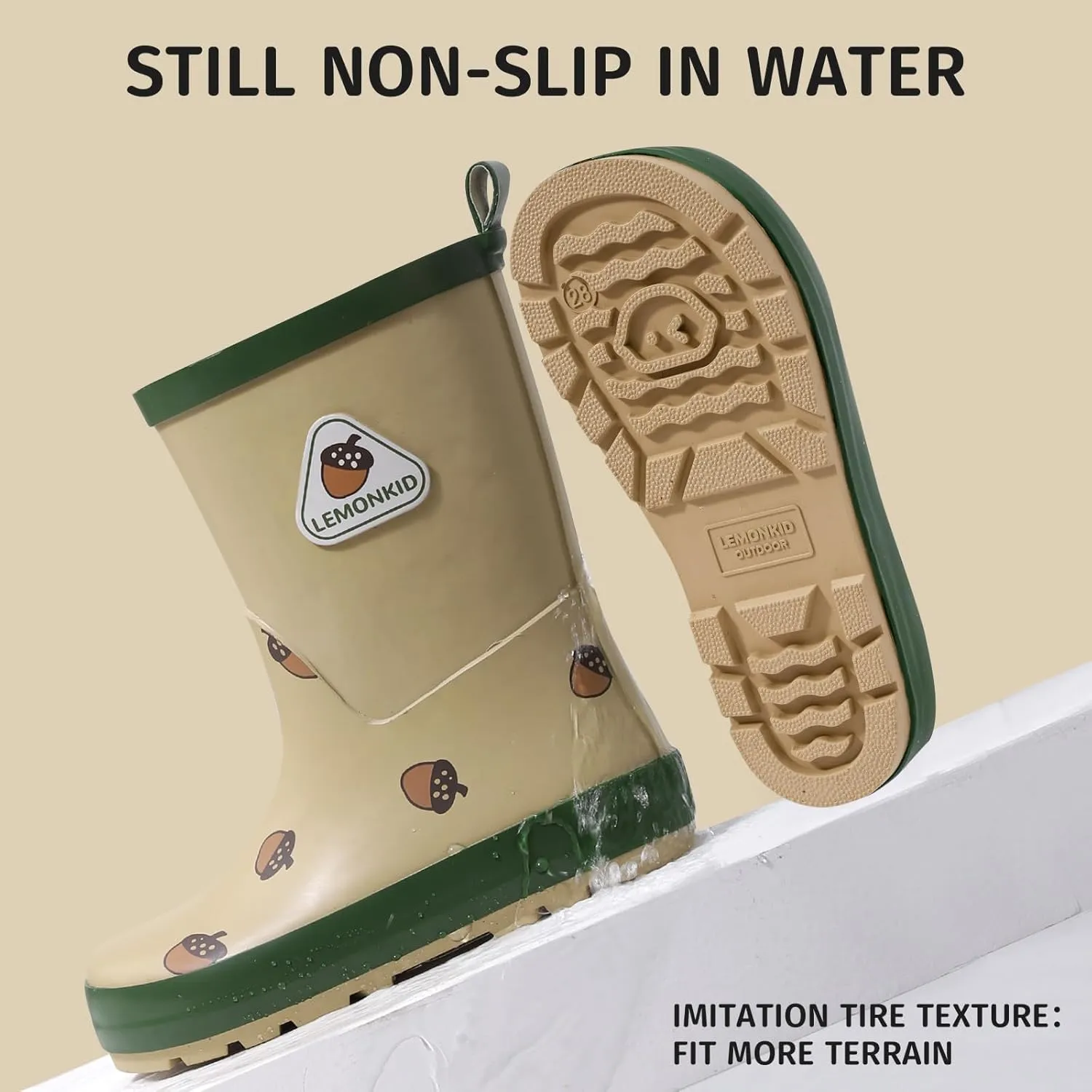 Kids Natural Rubber Rainboots Lightweight Toddler Stylish Waterproof Rain Shoes For Boys and Girls