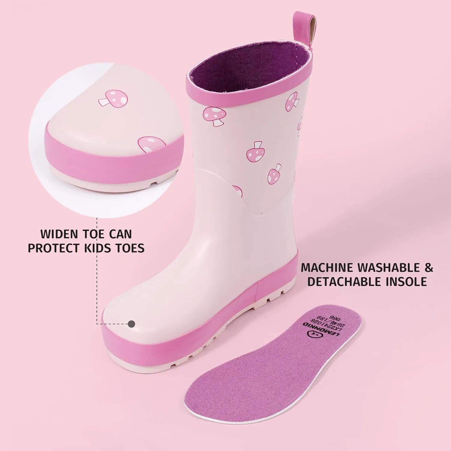 Kids Natural Rubber Rainboots Lightweight Toddler Stylish Waterproof Rain Shoes For Boys and Girls