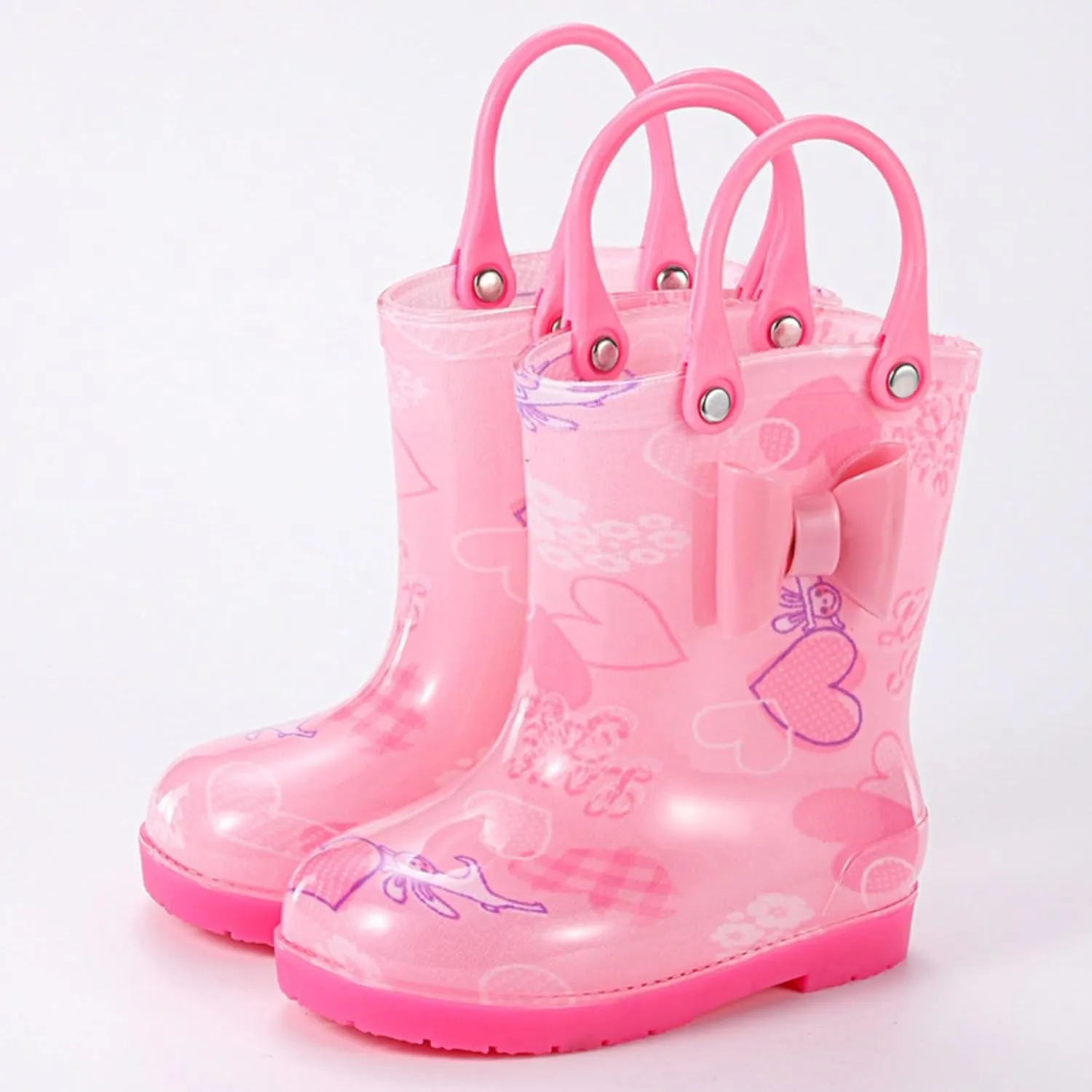 Kids Rain Boots For Girls Toddler Lightwight Waterproof Rubber Boots Cute Bow With Easy-On Handles Rain Boots Toddlers