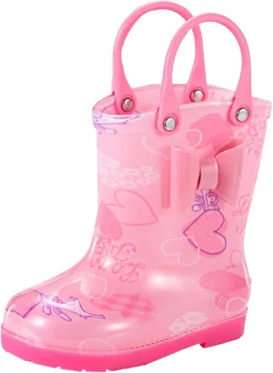 Kids Rain Boots For Girls Toddler Lightwight Waterproof Rubber Boots Cute Bow With Easy-On Handles Rain Boots Toddlers