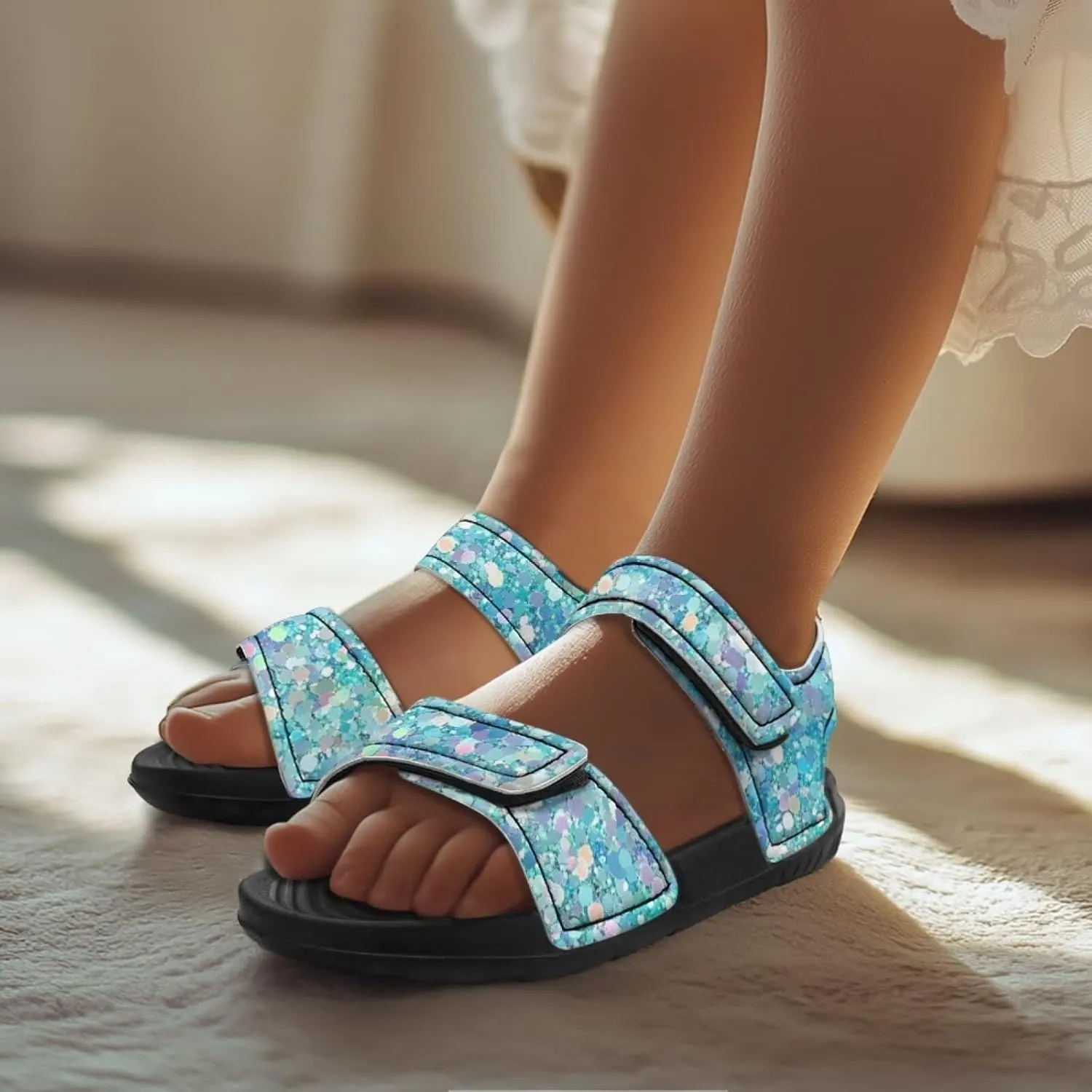 Kids Sandals Summer Shoes Girls Slide Sandals Slip On Toddler Shoes Double Buckle Strap Open Toe EVA Slippers