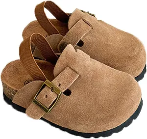 Kids Suede Clogs Toddler Clogs Boys Girls Sandals Cork Adjustable Buckle Mules Slippers Slip-on Kids Shoes