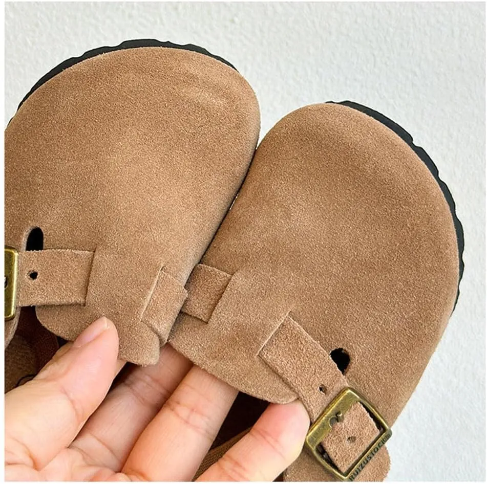 Kids Suede Clogs Toddler Clogs Boys Girls Sandals Cork Adjustable Buckle Mules Slippers Slip-on Kids Shoes