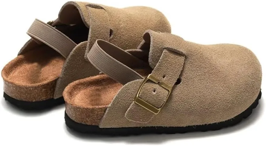 Kids Suede Clogs Toddler Clogs Boys Girls Sandals Cork Adjustable Buckle Mules Slippers Slip-on Kids Shoes