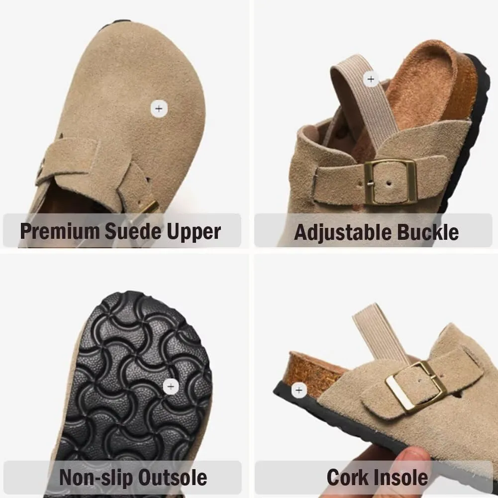 Kids Suede Clogs Toddler Clogs Boys Girls Sandals Cork Adjustable Buckle Mules Slippers Slip-on Kids Shoes
