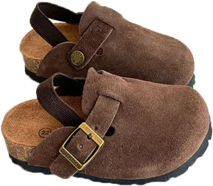 Kids Suede Clogs Toddler Clogs Boys Girls Sandals Cork Adjustable Buckle Mules Slippers Slip-on Kids Shoes
