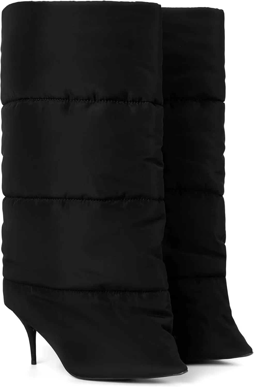 Knee High Stiletto Heel Boots for Women Fold Over Pointed Toe Extra Wide-Calf Pull On Boot Riding Slouchy Long Boots Straight Leg Stylish Fall Shoes