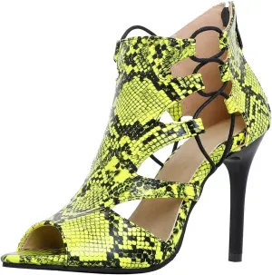 KOKOMOMO Womens Snakeskin Stilettos Caged Gladiator Peep Toe High Heel Sandals