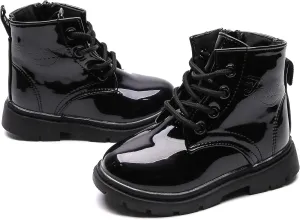 Komfyea Autumn Leather Combat Zipper Lace Up Boots （Toddler/Little Kids） Children Winter Ankle Boots