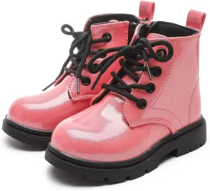 Komfyea Cute Children Boots Floral Print Girl Lace Up Boots （Toddler/Little Kids