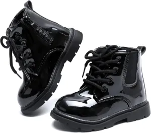 Komfyea Toddler Kids Boots Side Zipper Combat Short Ankle Boots for Boy's Girl's