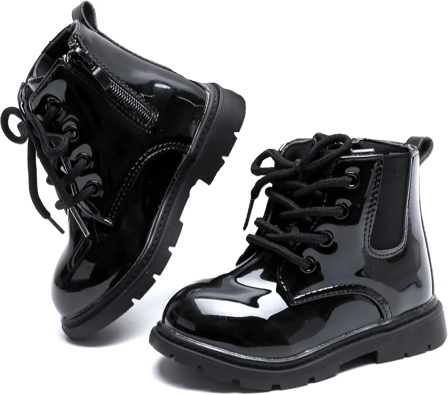 Komfyea Toddler Kids Boots Side Zipper Combat Short Ankle Boots for Boy's Girl's
