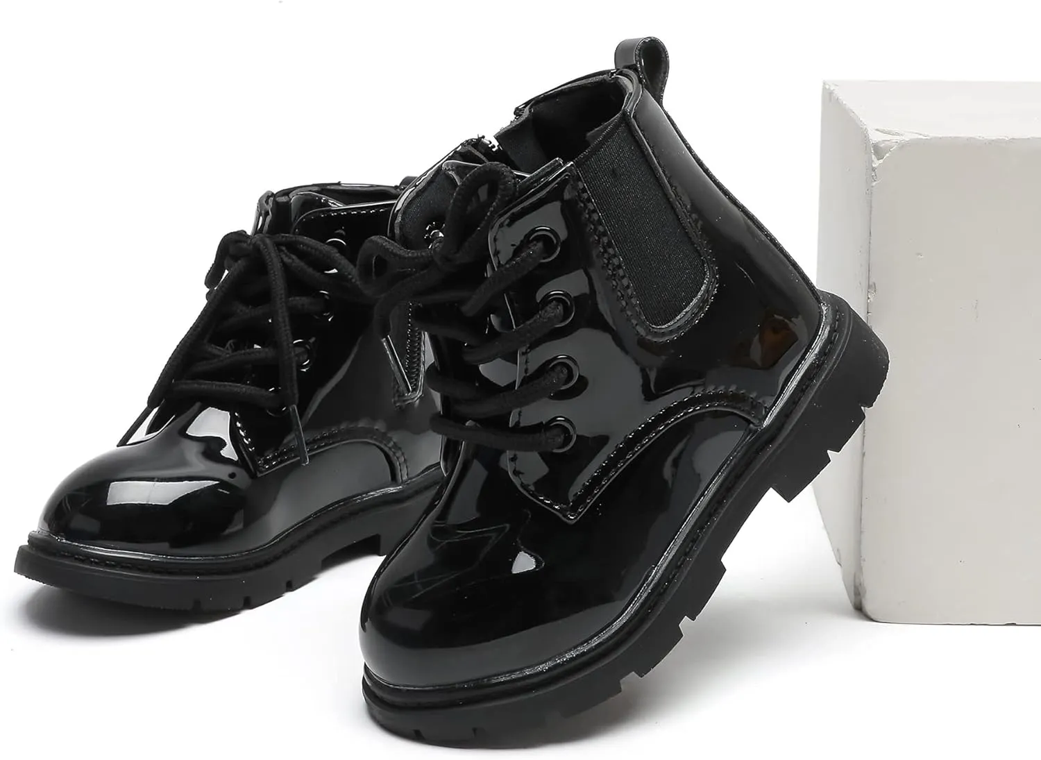 Komfyea Toddler Kids Boots Side Zipper Combat Short Ankle Boots for Boy's Girl's
