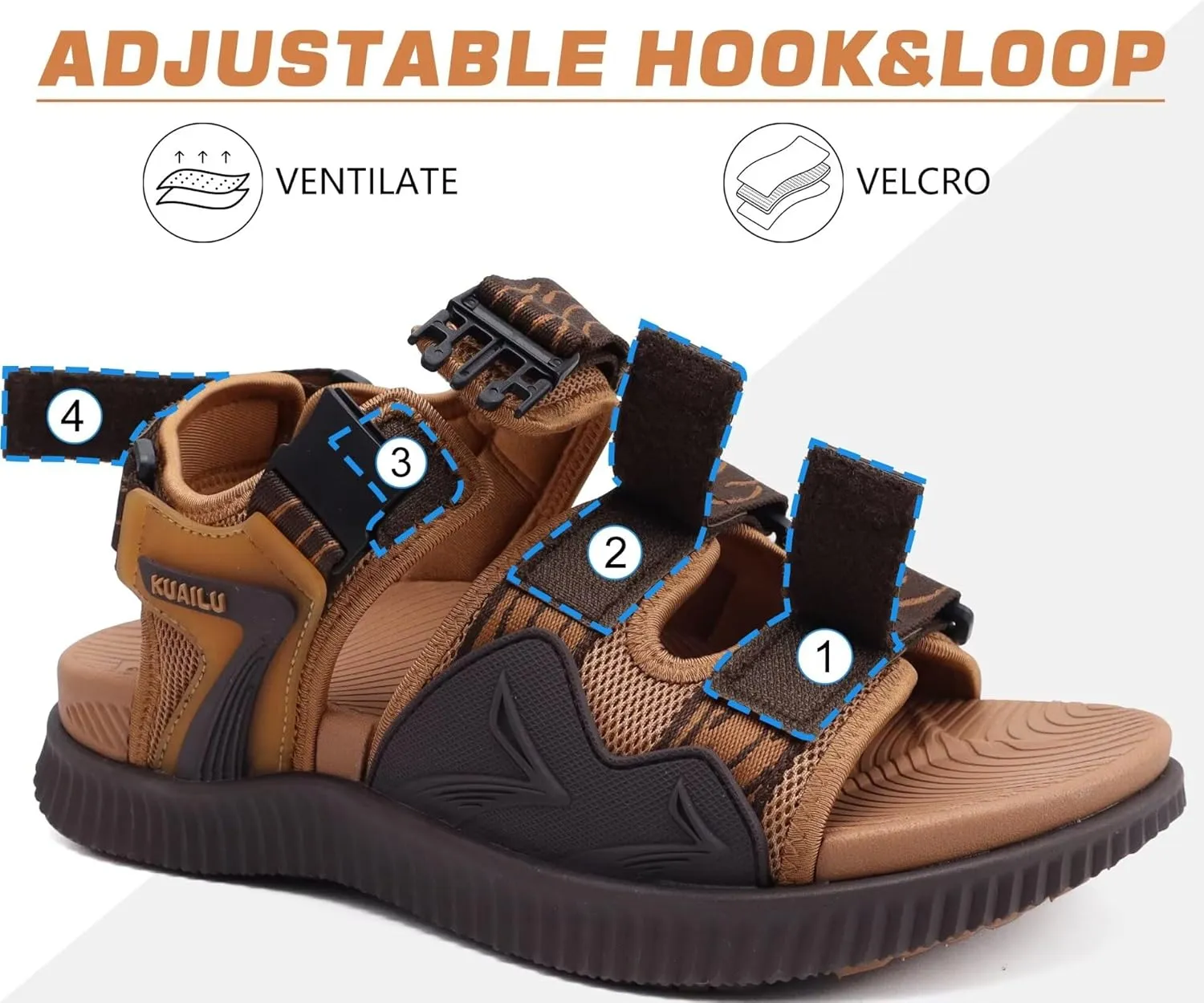 KuaiLu Mens Hiking Sandals with Arch Support Orthopedic Walking Recovery Sandals for Plantar Fasciitis Open Toe Summer Athletic Sport Comfortable Cushion Breathable Outdoor Water Sandals Size7-13