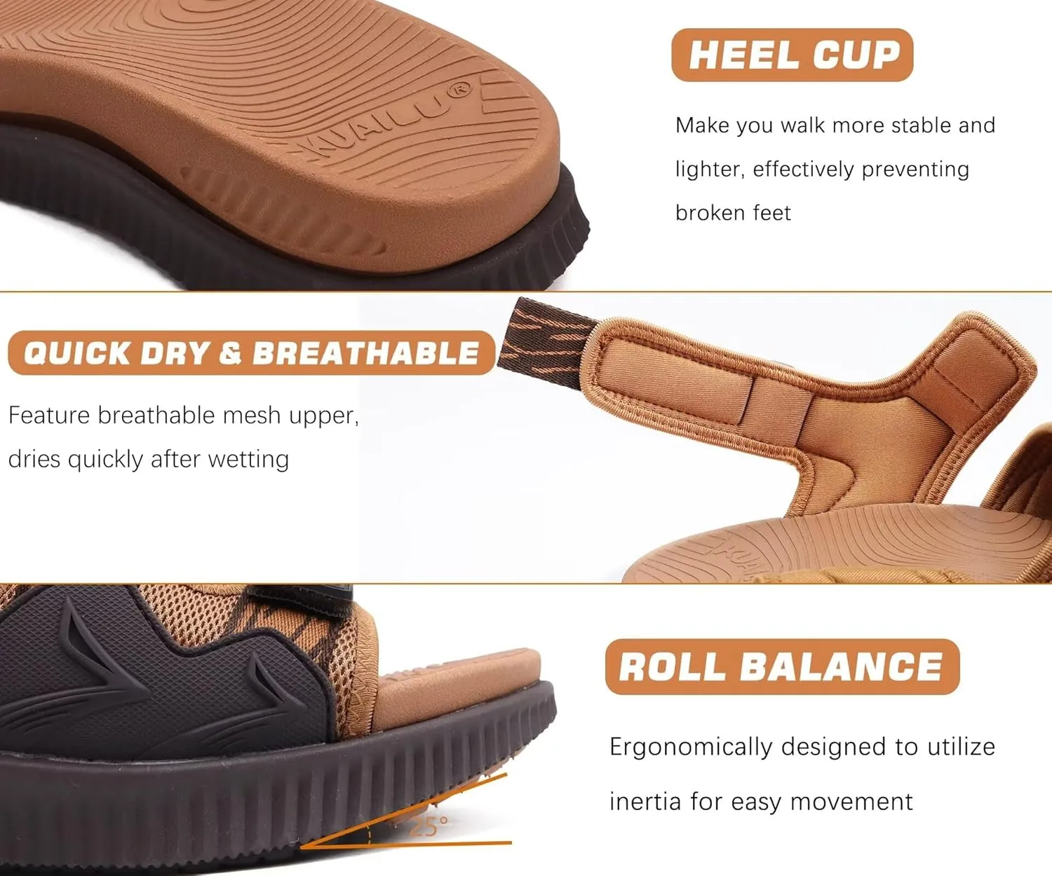 KuaiLu Mens Hiking Sandals with Arch Support Orthopedic Walking Recovery Sandals for Plantar Fasciitis Open Toe Summer Athletic Sport Comfortable Cushion Breathable Outdoor Water Sandals Size7-13