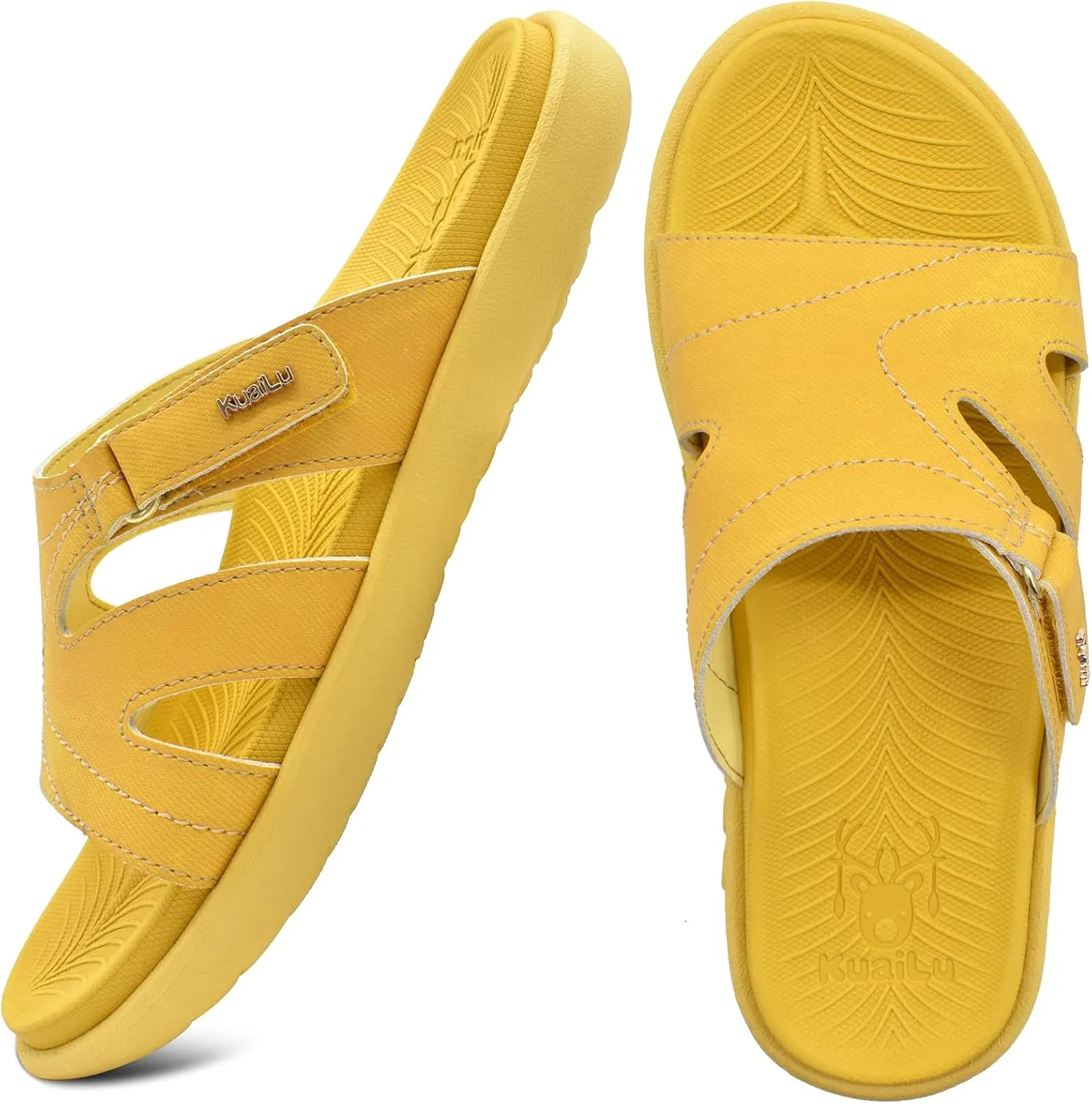 KuaiLu Womens Fashion Orthotic Slides Ladies Lightweight Athletic Yoga Mat Sandals Slip On Thick Cushion Slippers Sandals With Comfortable Plantar Fasciitis Arch Support