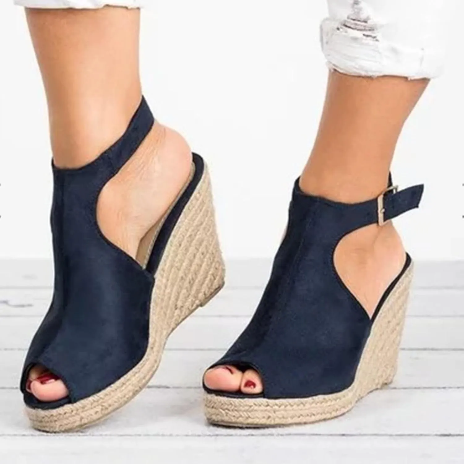 Kubbon Espadrilles Wedges for Women Casual Ankle Strap Sandals High Heels Open Toe Platform Sandles Summer Dressy Shoes Beach Vacation Slides