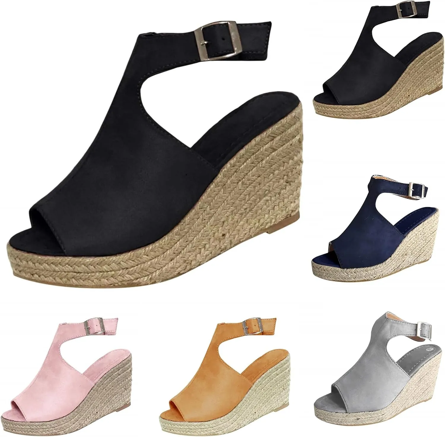 Kubbon Espadrilles Wedges for Women Casual Ankle Strap Sandals High Heels Open Toe Platform Sandles Summer Dressy Shoes Beach Vacation Slides