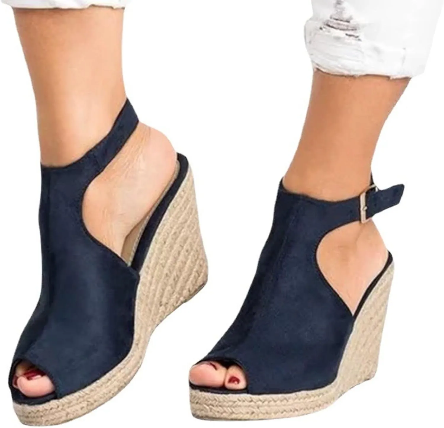 Kubbon Espadrilles Wedges for Women Casual Ankle Strap Sandals High Heels Open Toe Platform Sandles Summer Dressy Shoes Beach Vacation Slides