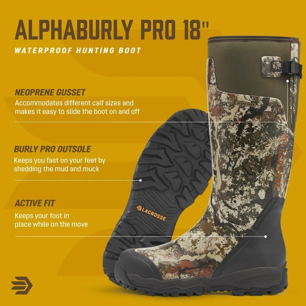LaCrosse Alphaburly Pro 18" Hunting Boots for Men Featuring Waterproof Rubber, Adjustable Gusset, and EVA Footbed