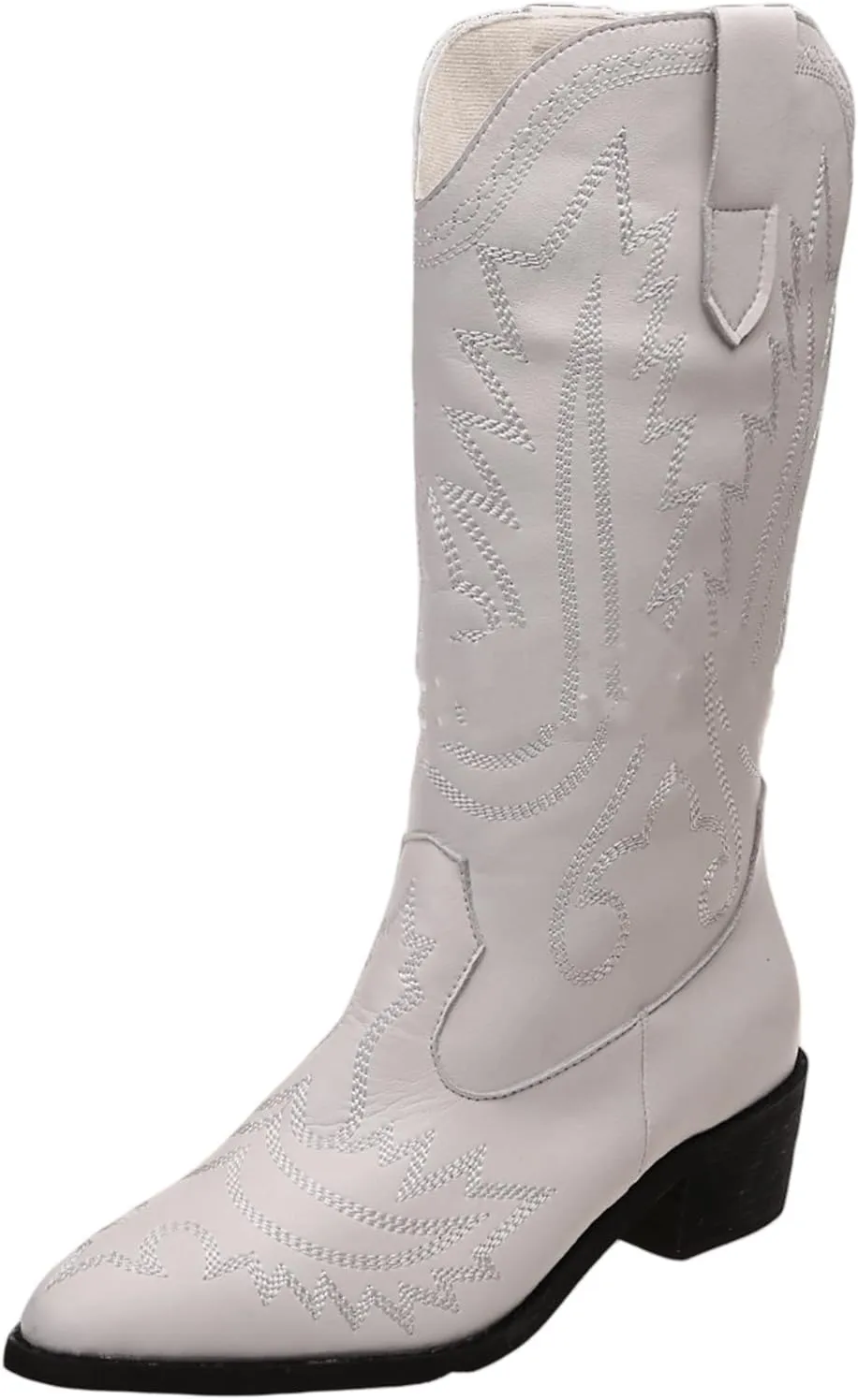 Ladmiple Cowboy Boots For Women Wide Calf Wide Foot Embroidered Pull On Block Chunky Heel Western Mid Calf Cowgirl Boots