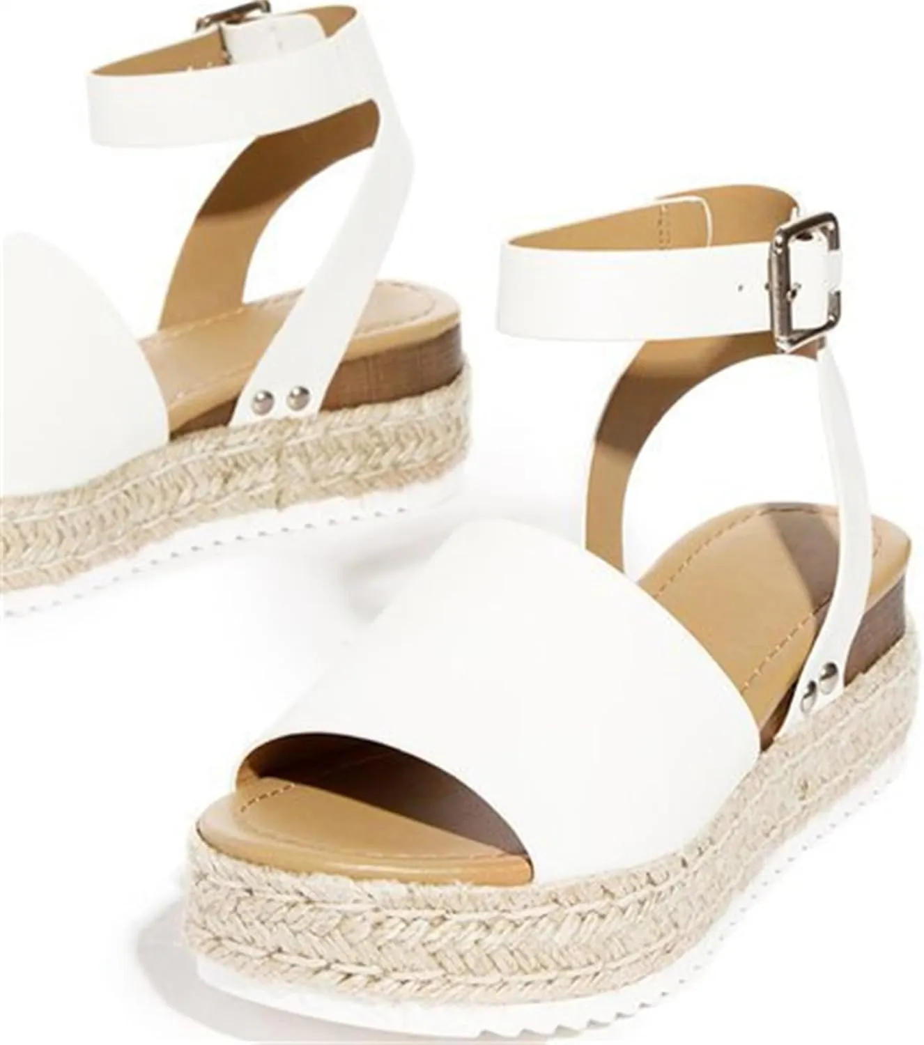 Ladmiple Wedge Sandals for Women Dressy Casual Summer Ankle Strap Open Toe High Heel Platform Slip on Espadrilles Sandal