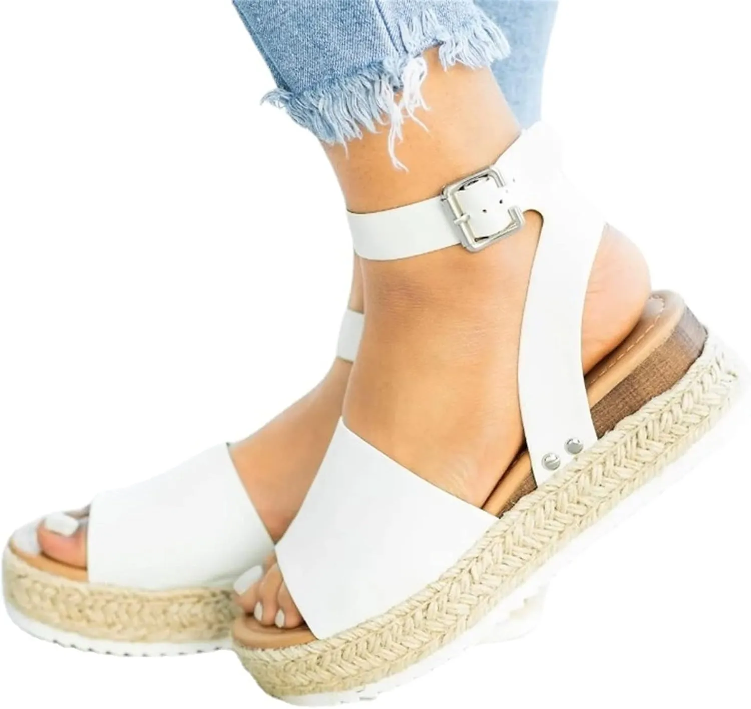 Ladmiple Wedge Sandals for Women Dressy Casual Summer Ankle Strap Open Toe High Heel Platform Slip on Espadrilles Sandal