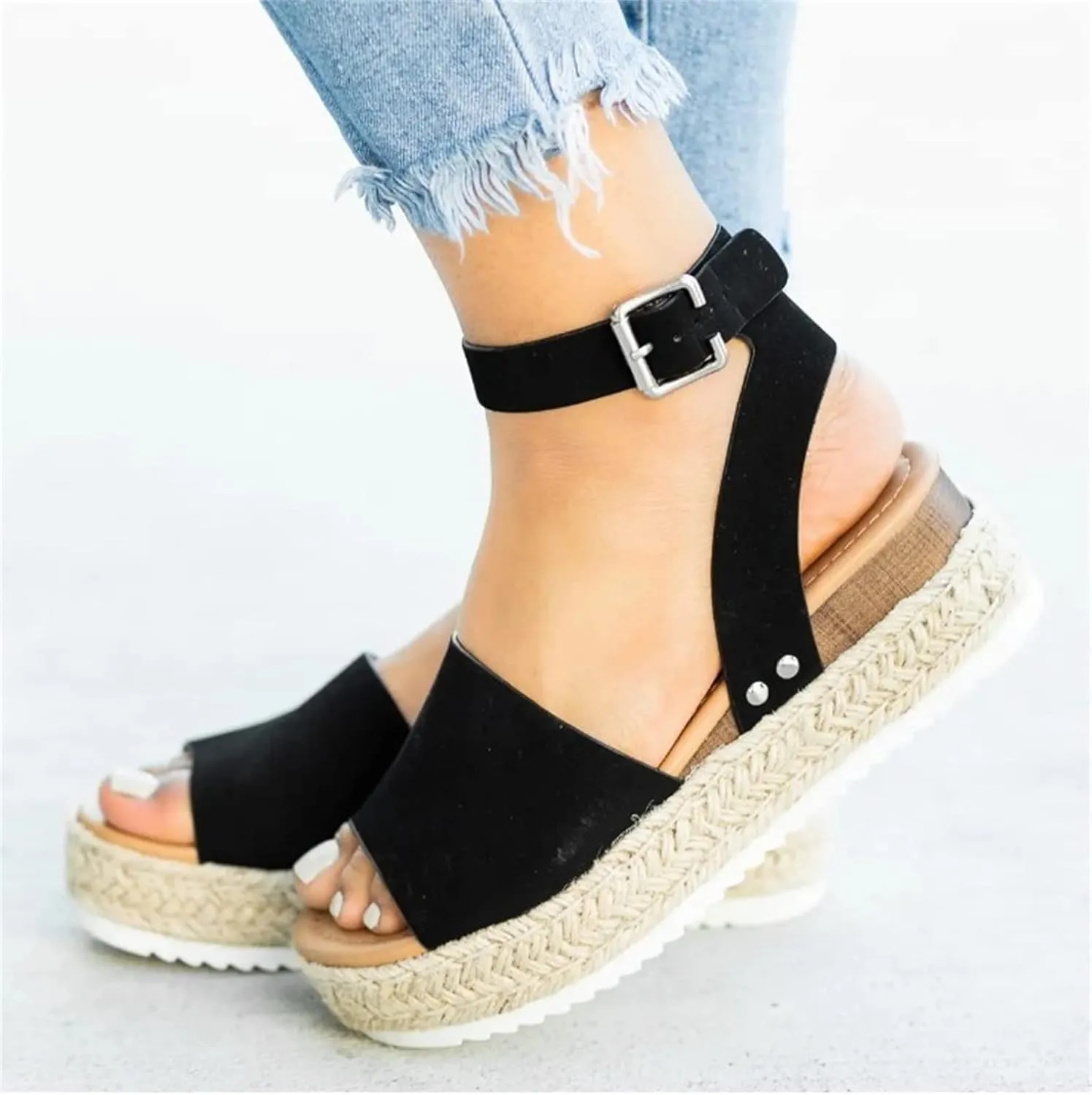 Ladmiple Wedge Sandals for Women Dressy Fashion Slip-On Sandal Summer Casual Beach Shoes Open Toe Espadrilles Platform