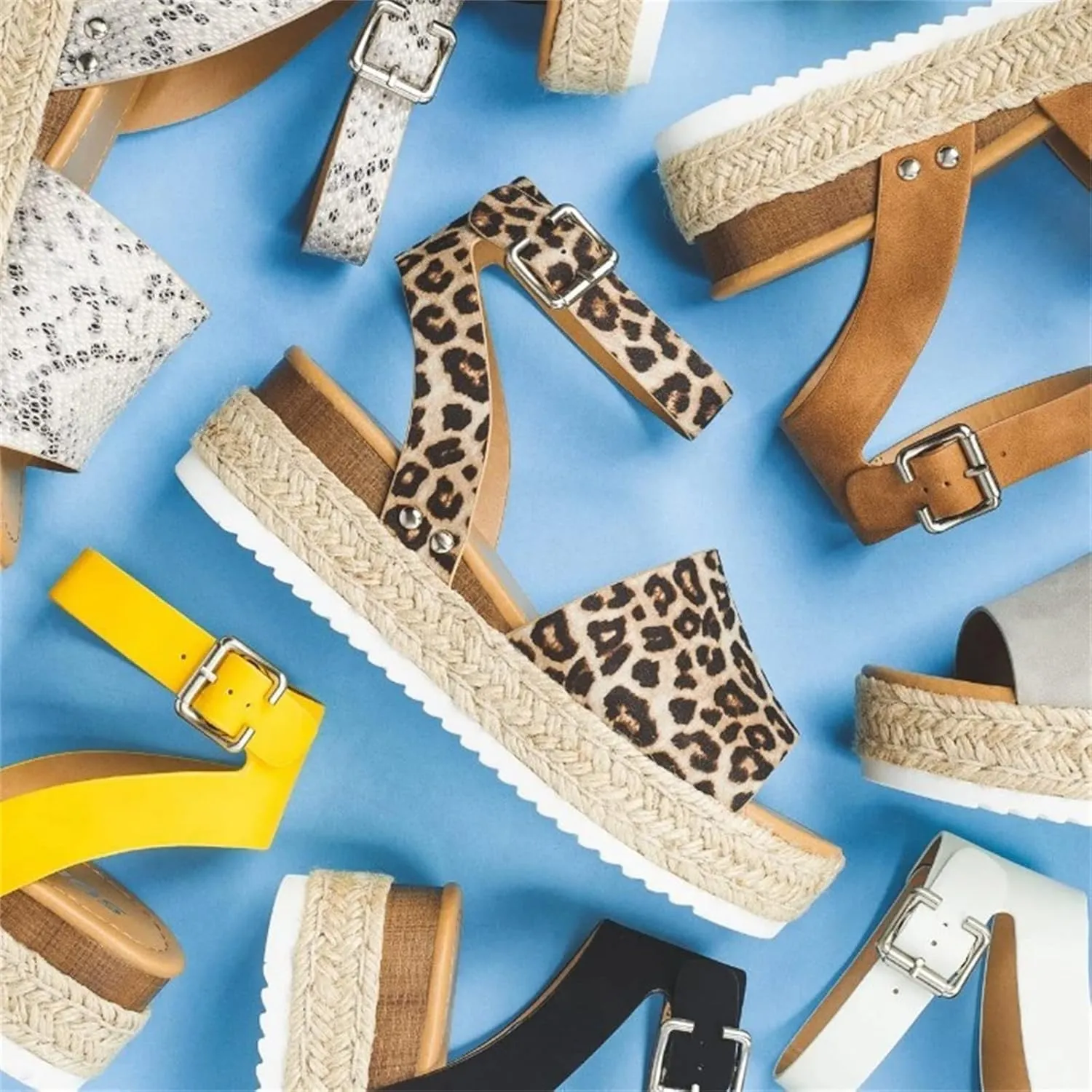 Ladmiple Wedge Sandals for Women Dressy Fashion Slip-On Sandal Summer Casual Beach Shoes Open Toe Espadrilles Platform