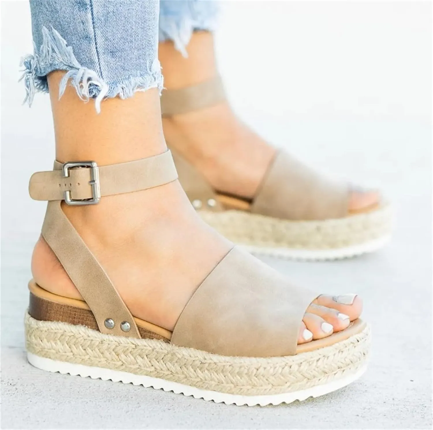 Ladmiple Wedge Sandals for Women Dressy Fashion Slip-On Sandal Summer Casual Beach Shoes Open Toe Espadrilles Platform