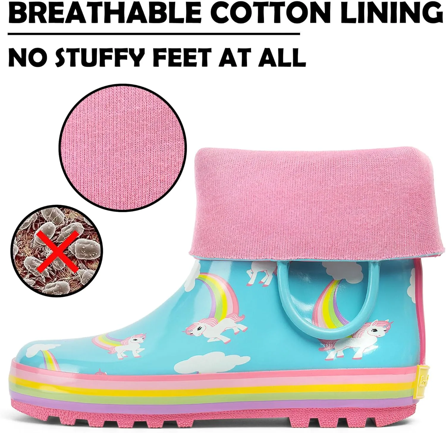 landchief Toddler Rain Boots, Kids Rain Boots Waterproof Rubber Boots for Girls and Boys with Fun Patterns and Easy-On Handles