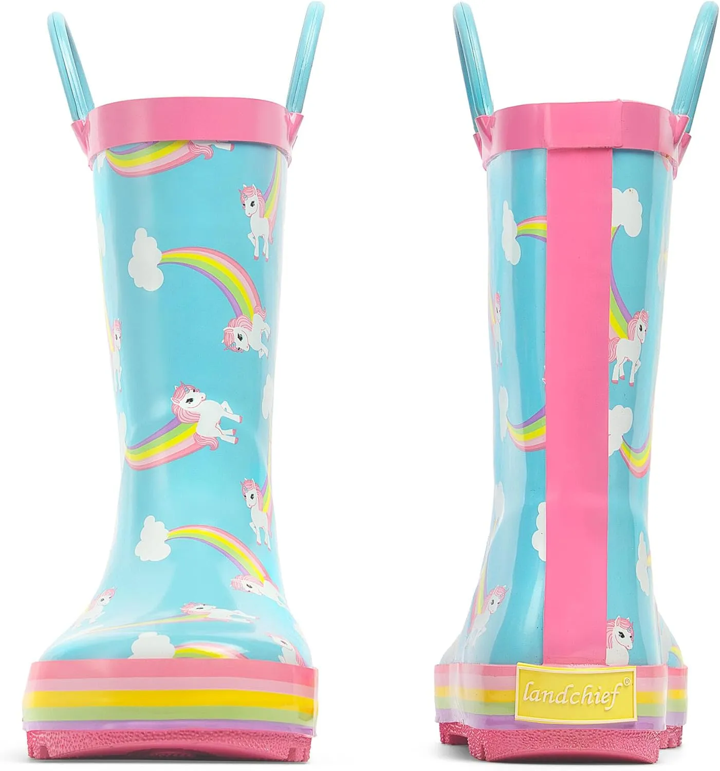 landchief Toddler Rain Boots, Kids Rain Boots Waterproof Rubber Boots for Girls and Boys with Fun Patterns and Easy-On Handles
