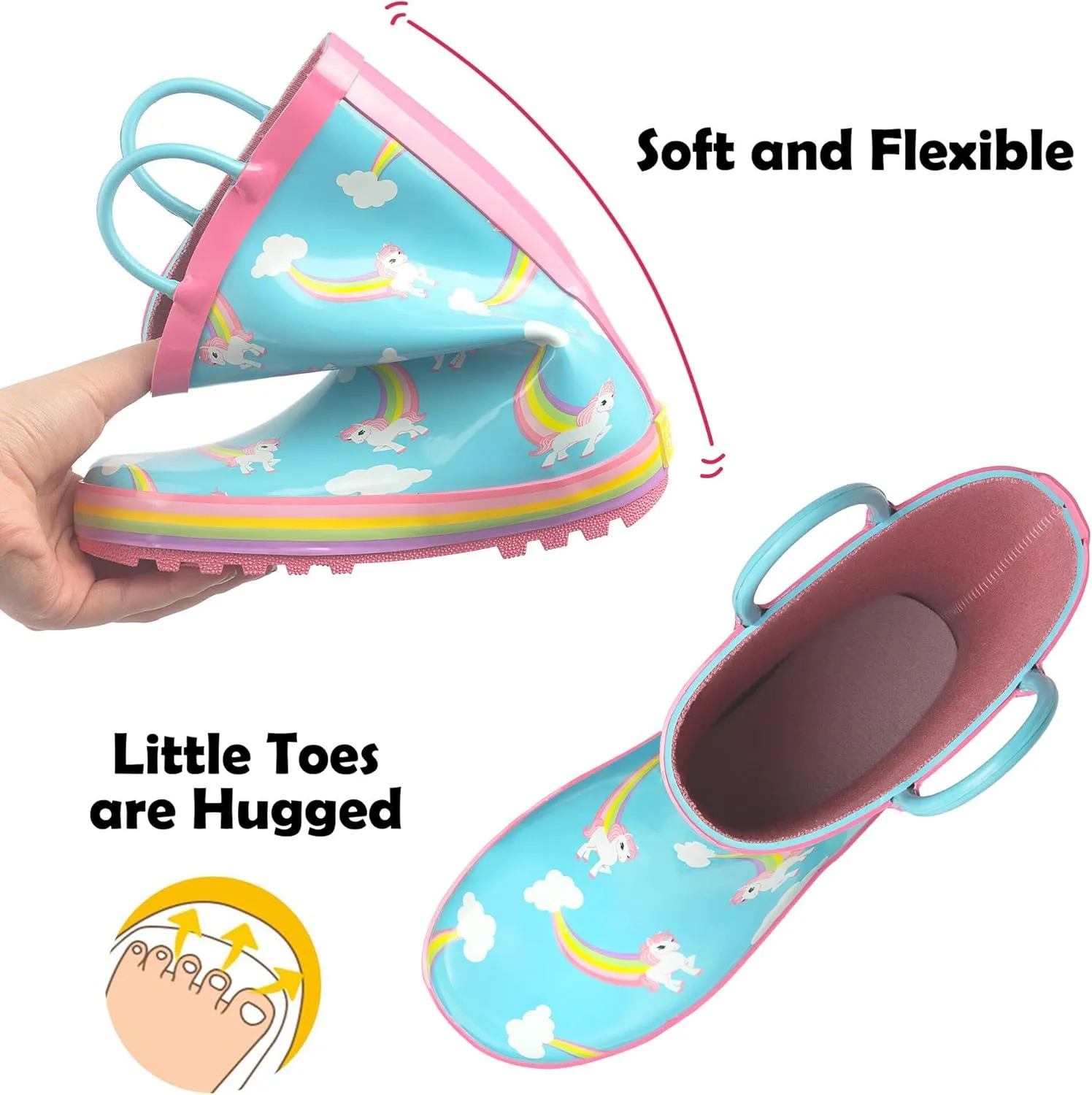 landchief Toddler Rain Boots, Kids Rain Boots Waterproof Rubber Boots for Girls and Boys with Fun Patterns and Easy-On Handles