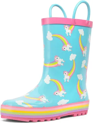 landchief Toddler Rain Boots, Kids Rain Boots Waterproof Rubber Boots for Girls and Boys with Fun Patterns and Easy-On Handles