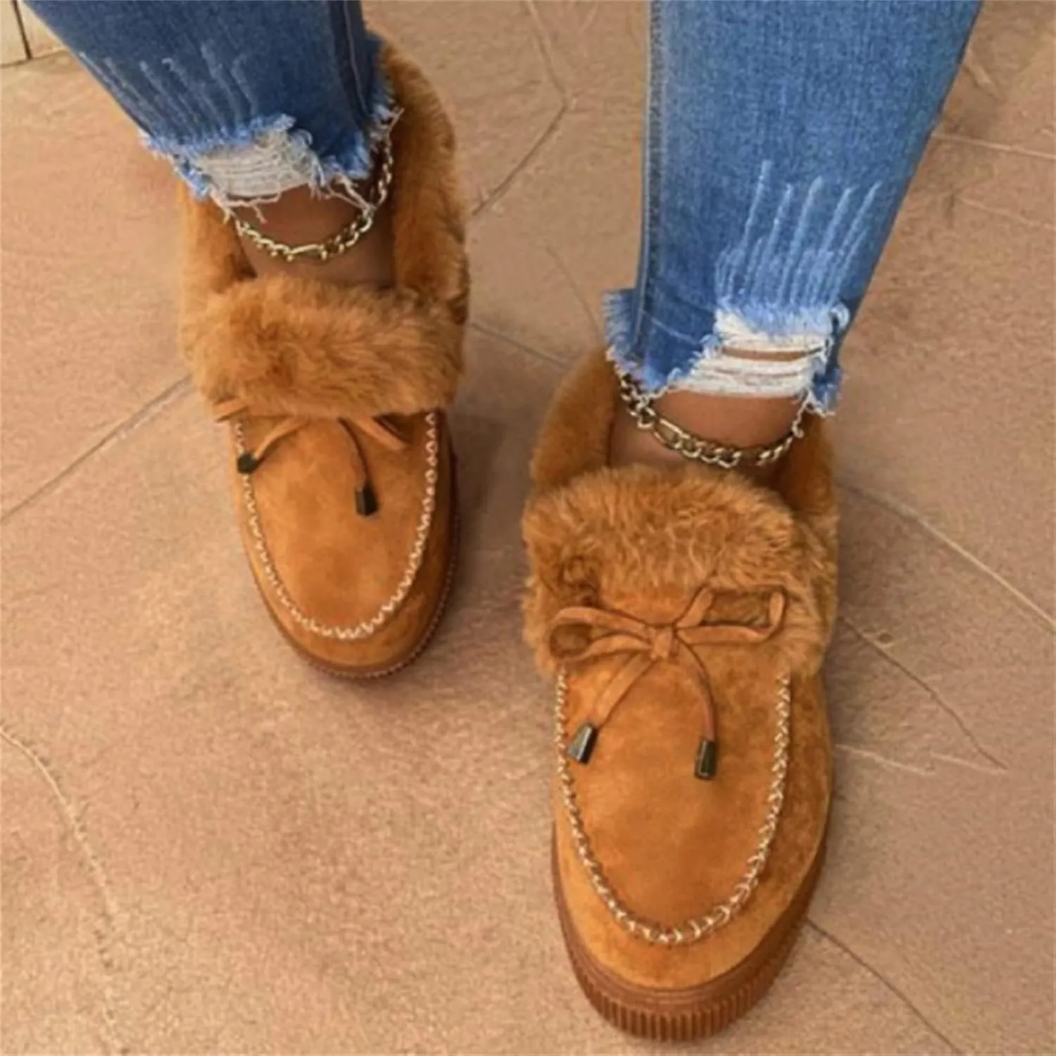 Lausiuoe Winter Boots For Women 2022 With Fur Ankle Booties Slip On Comfortable Casual Snow Fuzzy Walking Shoes Loafers