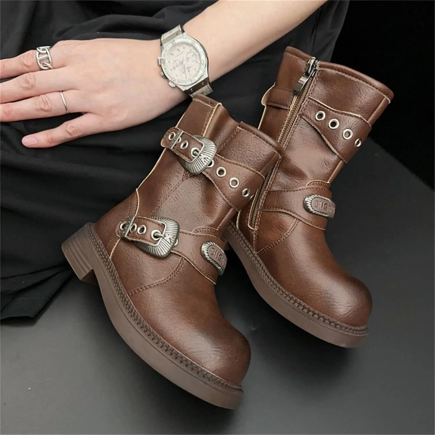 Leather 𝐖aterproof Boots For Girls Kids Side Zipper Soft Sole 𝗟ow Heel Shoes Little Kid Mid Length Cowboy Booties