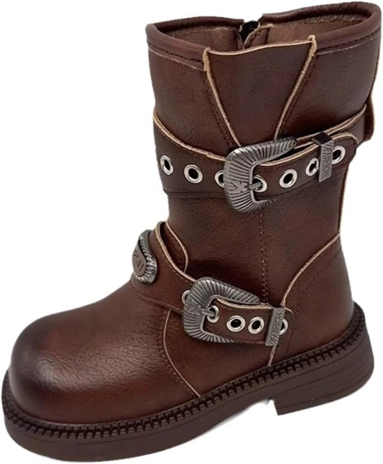 Leather 𝐖aterproof Boots For Girls Kids Side Zipper Soft Sole 𝗟ow Heel Shoes Little Kid Mid Length Cowboy Booties