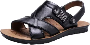 Leather Sandals for Men Non-Slip Orthopedic Sandals with Arch Support Cross Strap Sports Slides Open Toe Wide Width Walking Shoes
