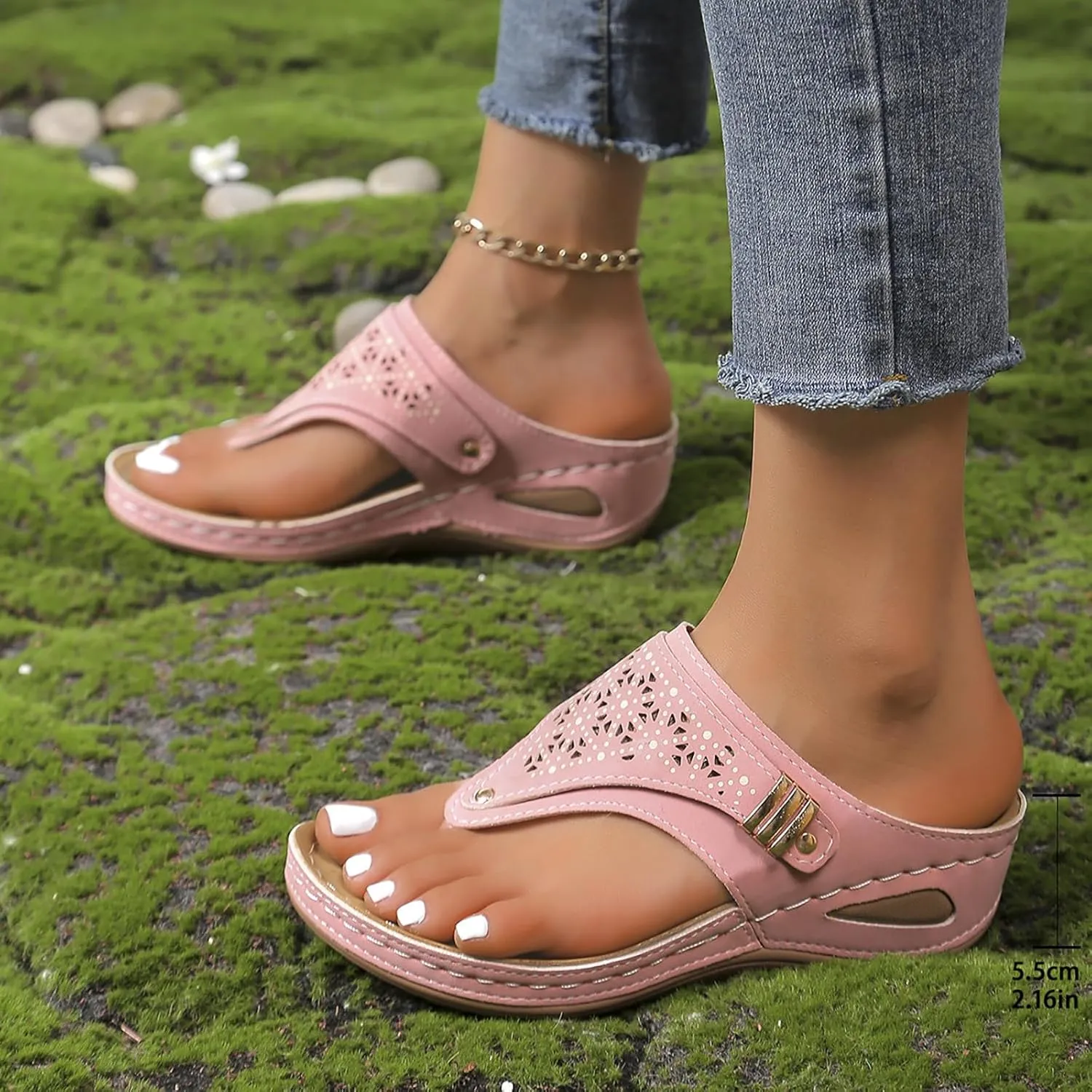 Leather Sandals Women 2025 Summer Comfortable Slip on Orthopedic Sandals Arch Support Wedge Sandal Beach Flip Flops