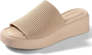 Leevar Nude White Black Platform Wedges Sandals for Women - Soft Memory Foam Padded Backless Slip On Comfy Square Open Toe Mules Summer Casual Flatform Platform Wedge Sandals Slides for Women