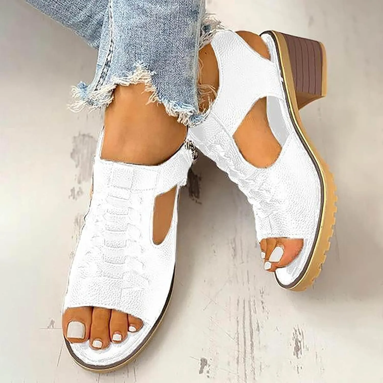 Libiyi Shoes for Women Libiyi Women's Comfy Orthotic Sandals Libiyi Peep Toe Cutout Zipper Chunky Heeled Sandals