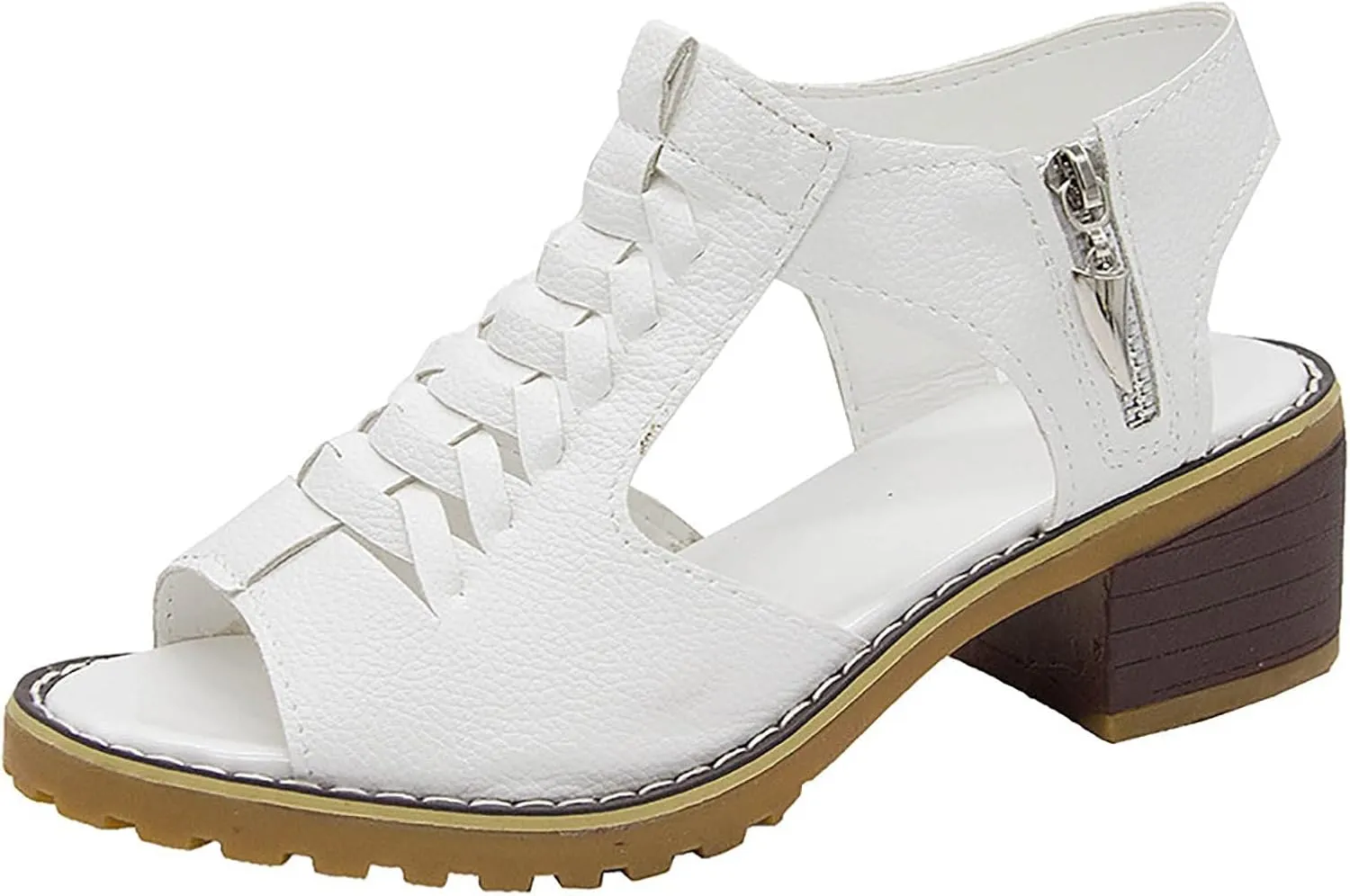 Libiyi Shoes for Women Libiyi Women's Comfy Orthotic Sandals Libiyi Peep Toe Cutout Zipper Chunky Heeled Sandals