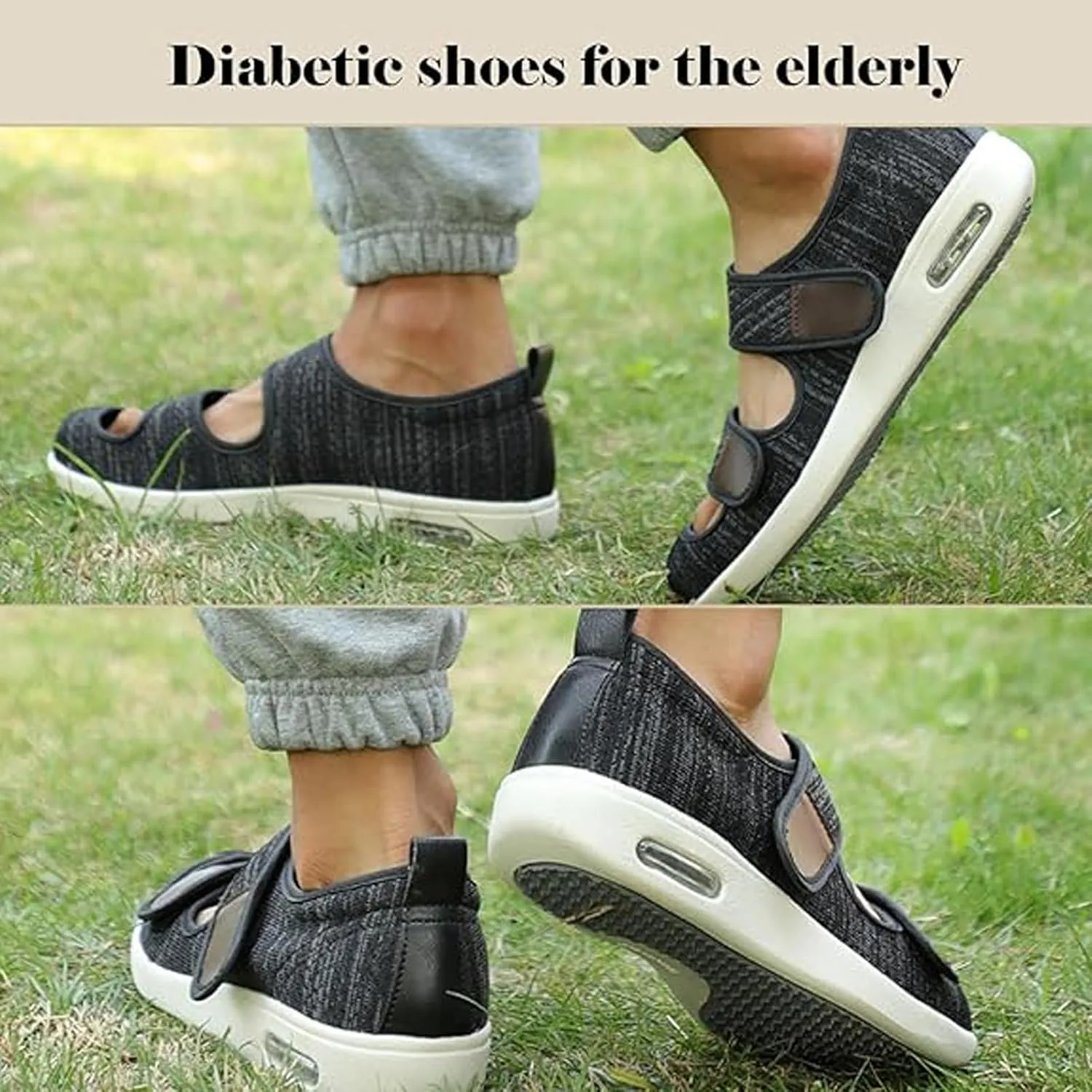Lightweight Elderly Shoes, Extra Wide Walking Sneakers, Orthopedic Comfy Casual Slippers, Adjustable Closure, Non Slip Round Toe House Shoes, for Diabetic, Feet Fattening
