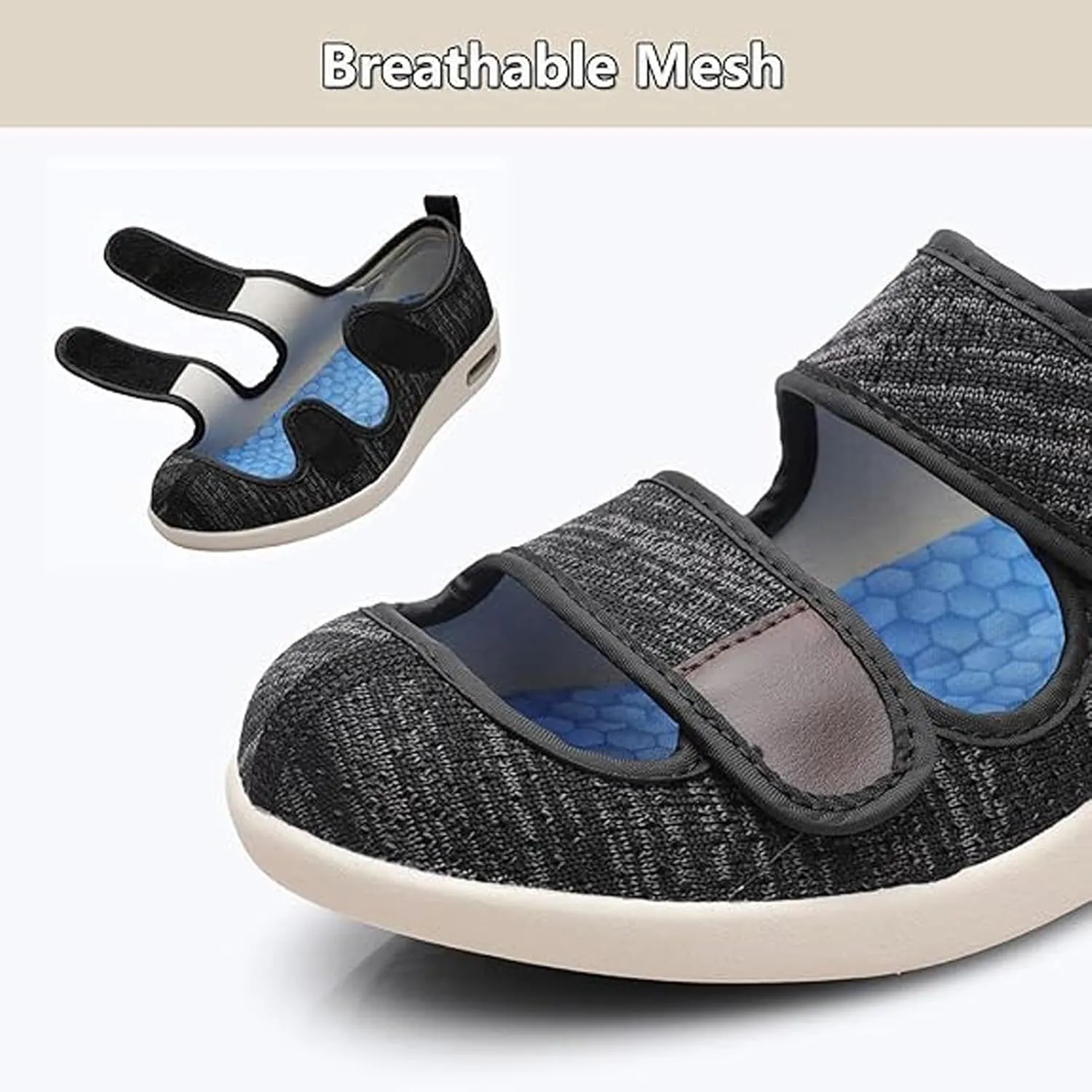 Lightweight Elderly Shoes, Extra Wide Walking Sneakers, Orthopedic Comfy Casual Slippers, Adjustable Closure, Non Slip Round Toe House Shoes, for Diabetic, Feet Fattening