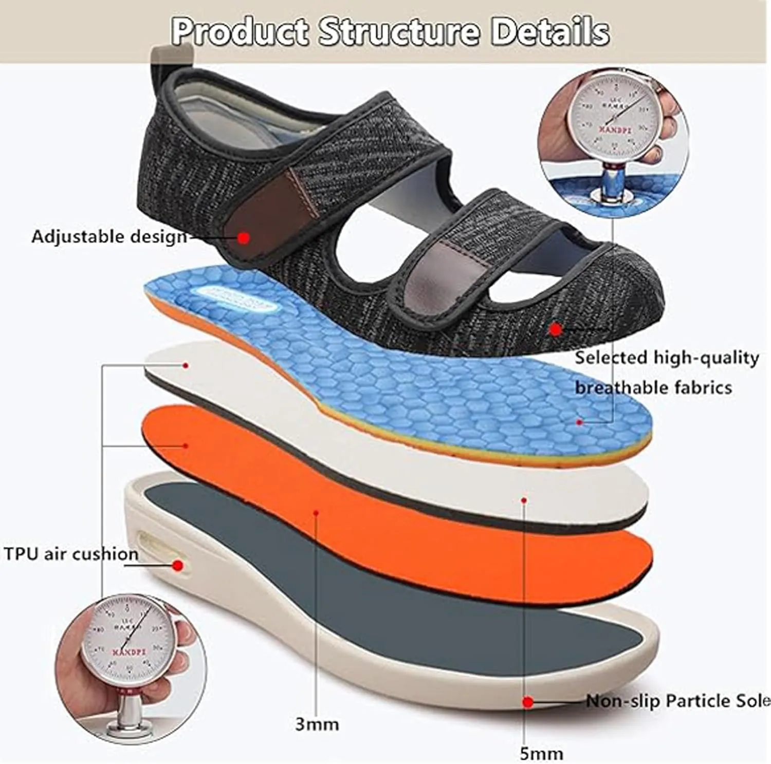 Lightweight Elderly Shoes, Extra Wide Walking Sneakers, Orthopedic Comfy Casual Slippers, Adjustable Closure, Non Slip Round Toe House Shoes, for Diabetic, Feet Fattening